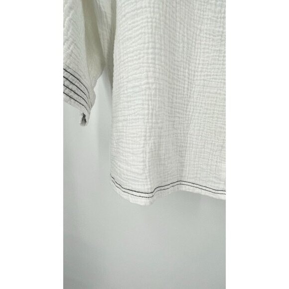 Simple Suzanne Betro Tunic Sz L Stitch Notch Neck Tunic White Stitch Trim Gauzy - Picture 5 of 16